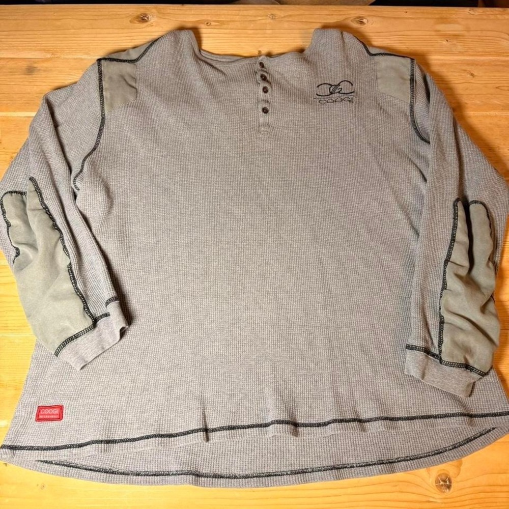 COOGI‎ Melbourne Grey Waffle Knit Henley Long Sleeve Shirt XXL/XXXL